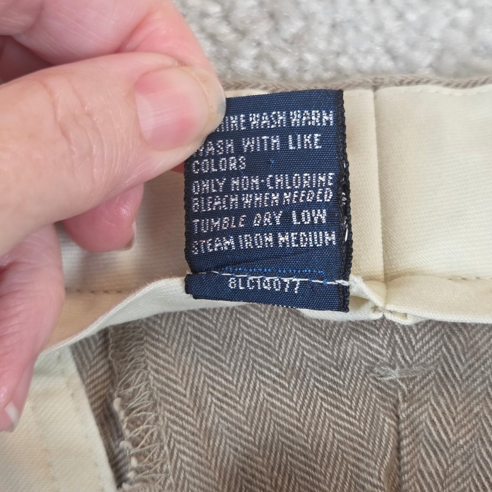 VTG Polo Ralph Lauren Men's Pants Pleated Cuffed Tan Herringbone 35x31 Cotton - Picture 9 of 10
